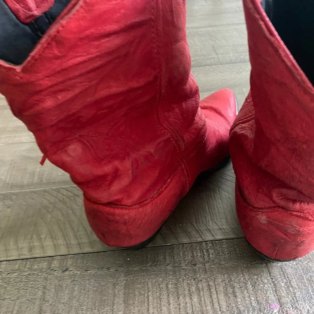Vintage Sage Abilene Red Leather Fringe Western Boots Concho Turquoise Sz 8M USA